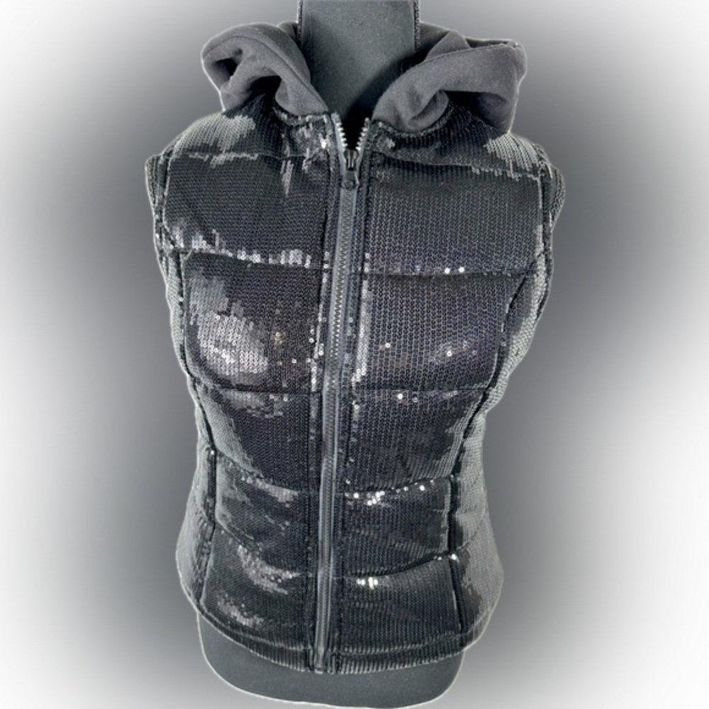 Woman’s Black Sequins Vest Hood. Double Platinum Performance. Small